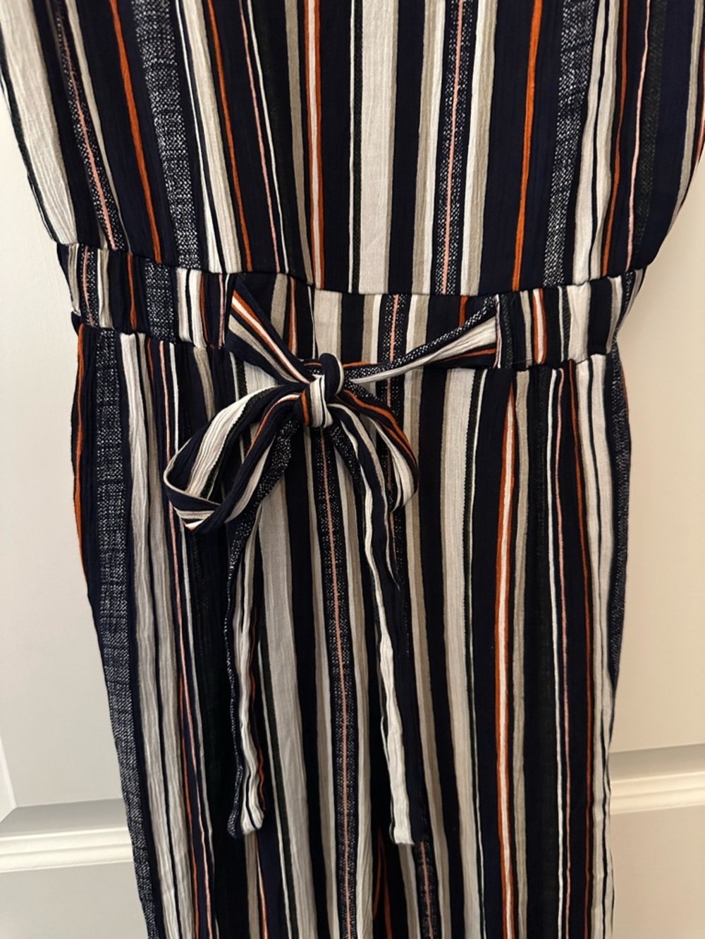 EUC Derek Heart Striped Jumpsuit in Black, Cream & Tan Sz S - Picture 4 of 9